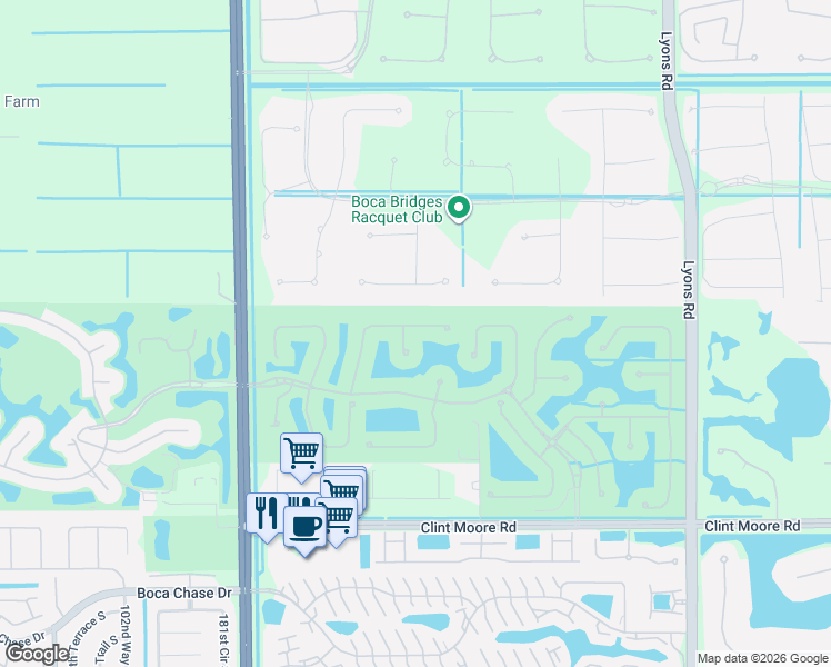 map of restaurants, bars, coffee shops, grocery stores, and more near 17582 Middle Lake Drive in Boca Raton