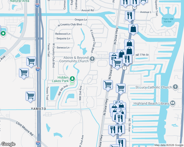 map of restaurants, bars, coffee shops, grocery stores, and more near 31 Lariat Circle in Boca Raton