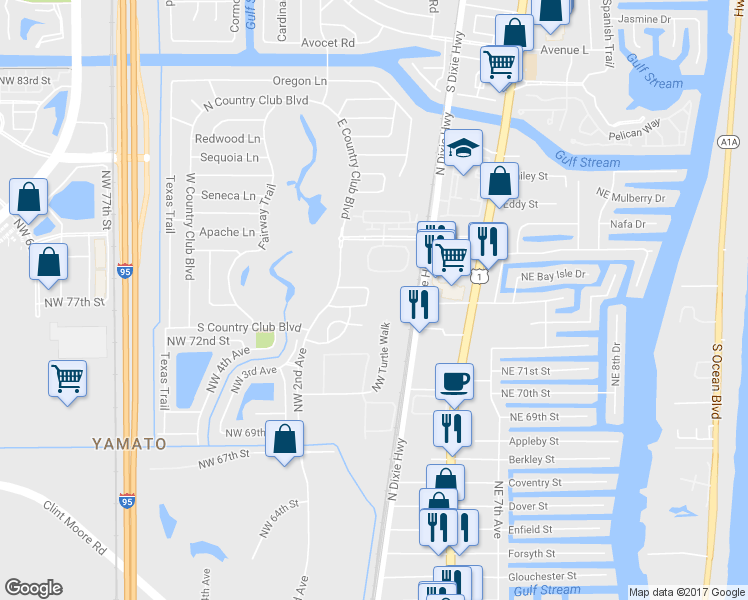 map of restaurants, bars, coffee shops, grocery stores, and more near 48 Lariat Circle in Boca Raton
