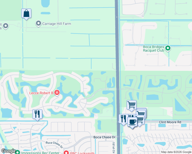 map of restaurants, bars, coffee shops, grocery stores, and more near 10249 Spyglass Way in Boca Raton