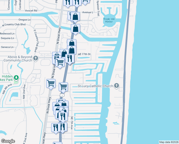 map of restaurants, bars, coffee shops, grocery stores, and more near 800 Northeast Orchid Bay Drive in Boca Raton