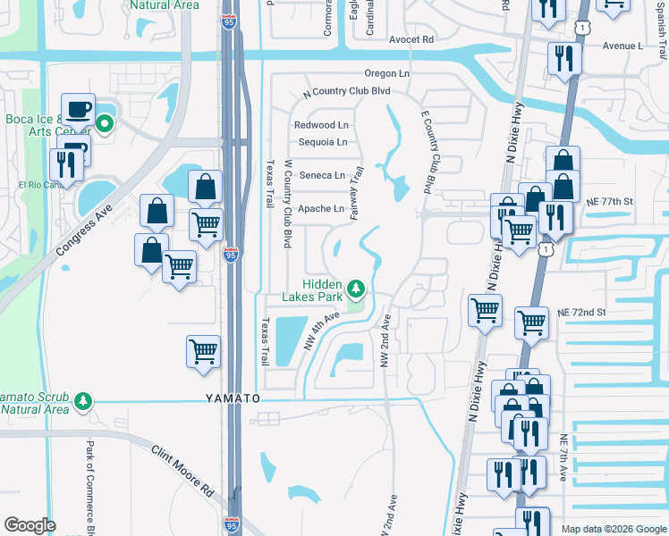 map of restaurants, bars, coffee shops, grocery stores, and more near 7318 Fairway Trail in Boca Raton
