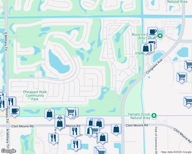 map of restaurants, bars, coffee shops, grocery stores, and more near 4114 Bay Laurel Way in Boca Raton