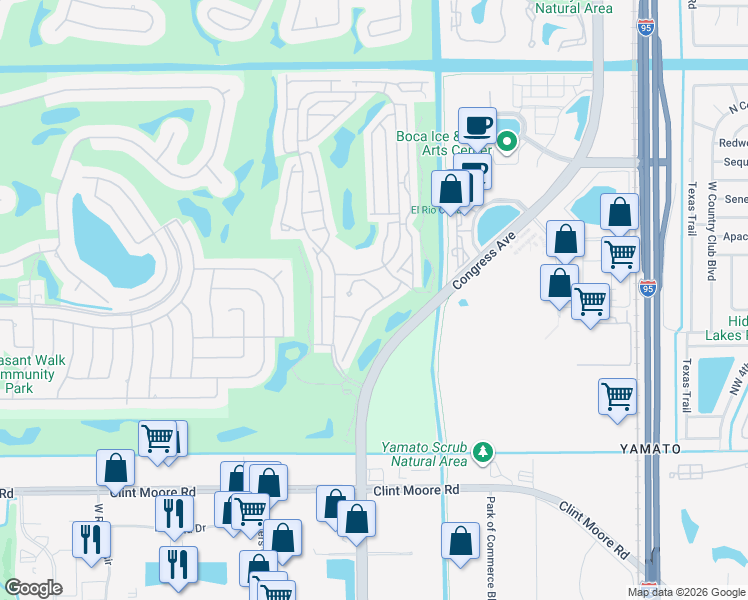 map of restaurants, bars, coffee shops, grocery stores, and more near 17648 Candlewood Terrace in Boca Raton