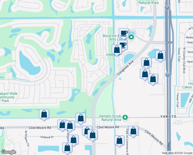 map of restaurants, bars, coffee shops, grocery stores, and more near 17648 Candlewood Terrace in Boca Raton
