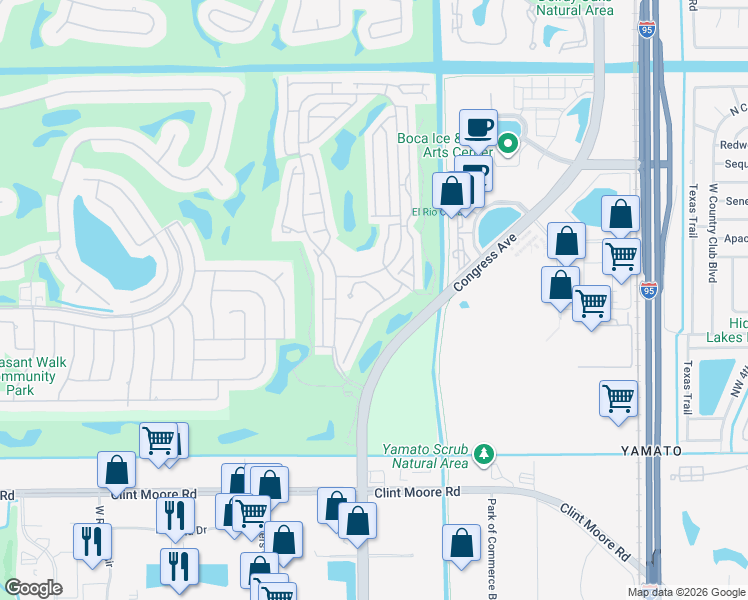map of restaurants, bars, coffee shops, grocery stores, and more near 17648 Candlewood Terrace in Boca Raton