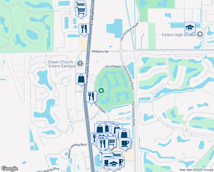 map of restaurants, bars, coffee shops, grocery stores, and more near 22300 Piazza Doria Lane in Estero