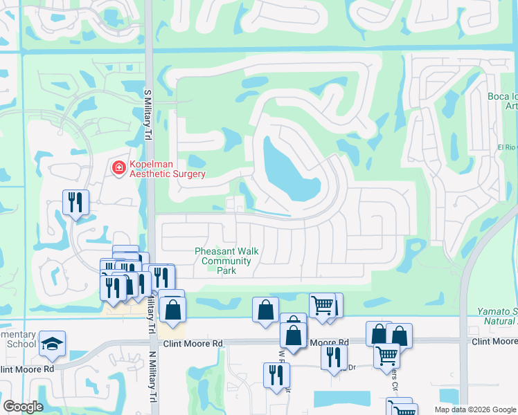 map of restaurants, bars, coffee shops, grocery stores, and more near 4593 Sugar Pine Drive in Boca Raton