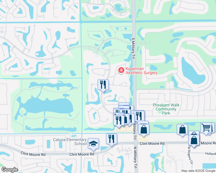 map of restaurants, bars, coffee shops, grocery stores, and more near 5232 Lake Catalina Drive North in Boca Raton