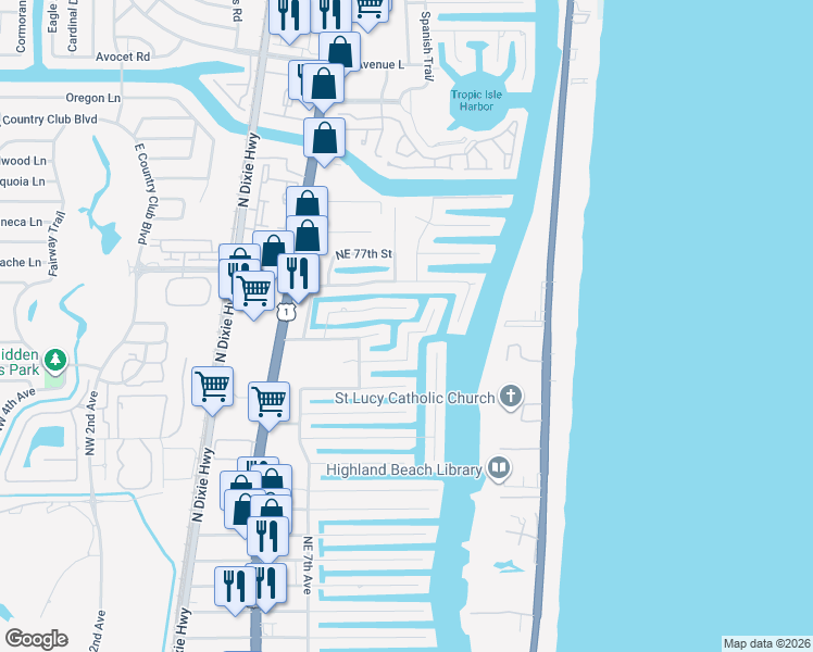 map of restaurants, bars, coffee shops, grocery stores, and more near 7362 Northeast Bay Cove Court in Boca Raton