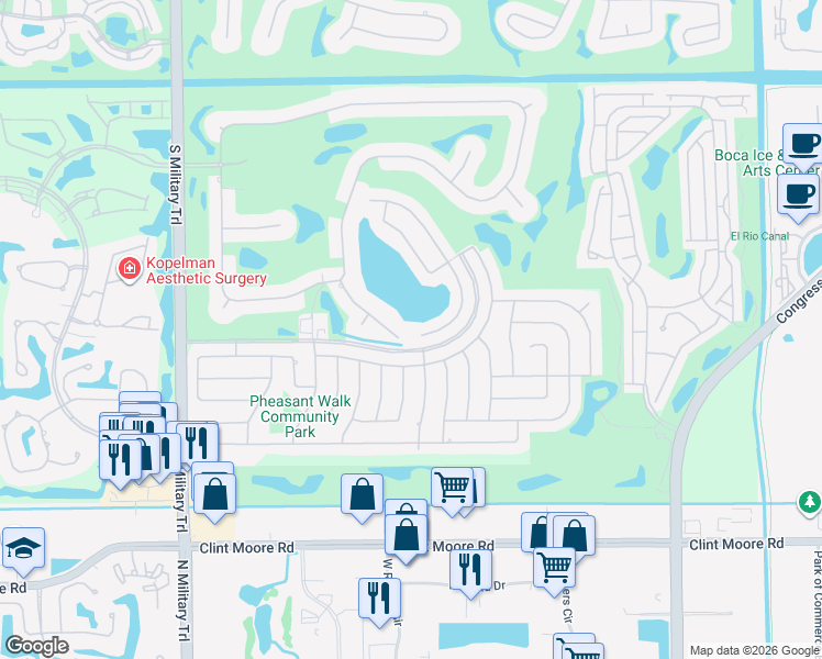 map of restaurants, bars, coffee shops, grocery stores, and more near 17643 Bocaire Way in Boca Raton