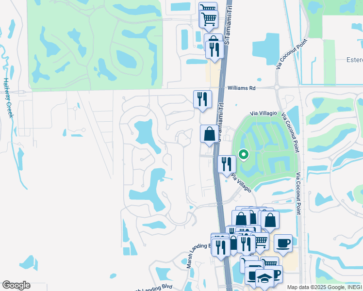 map of restaurants, bars, coffee shops, grocery stores, and more near 22260 Fountain Lakes Boulevard in Estero