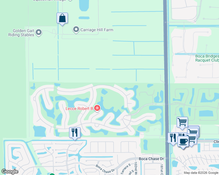 map of restaurants, bars, coffee shops, grocery stores, and more near 10411 Stonebridge Boulevard in Boca Raton