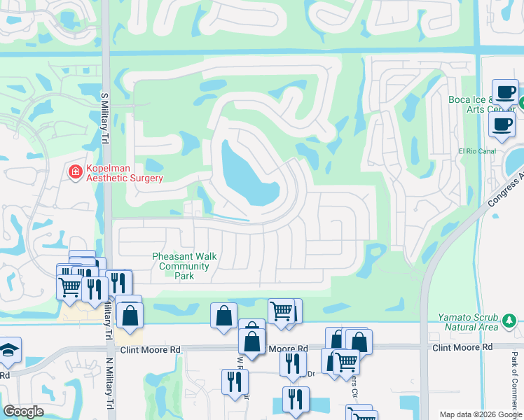 map of restaurants, bars, coffee shops, grocery stores, and more near 4471 Sugar Pine Drive in Boca Raton