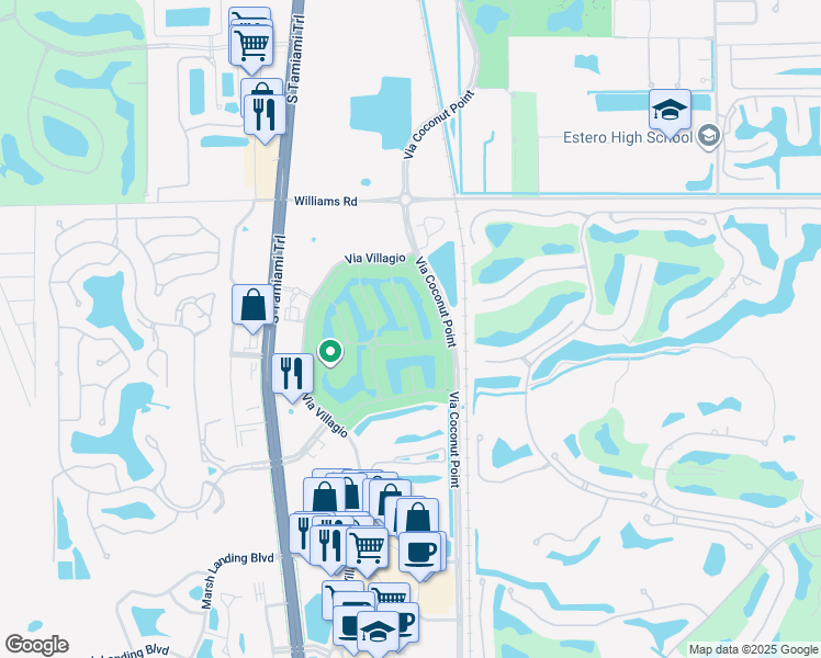 map of restaurants, bars, coffee shops, grocery stores, and more near 22180 Ponte Romano Lane in Estero