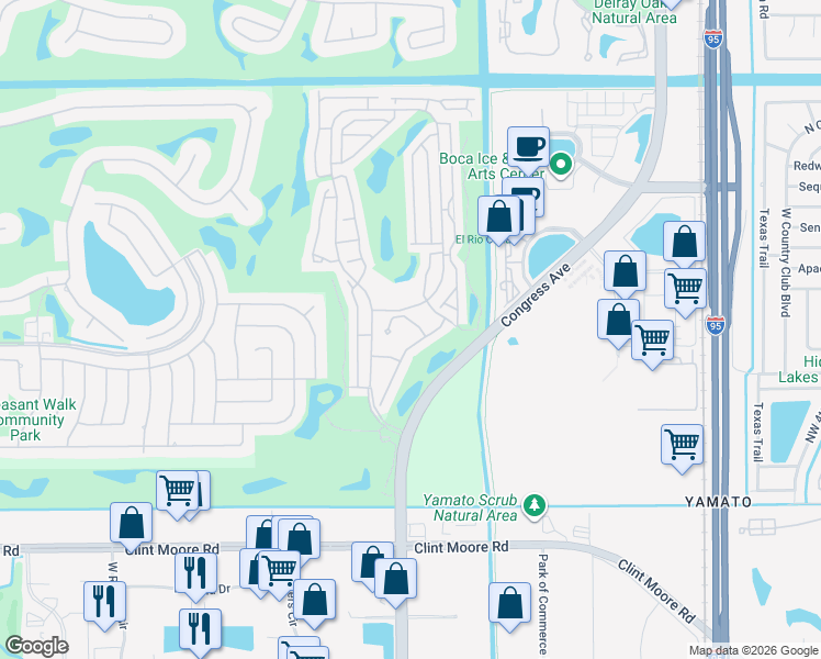 map of restaurants, bars, coffee shops, grocery stores, and more near 17590 Candlewood Terrace in Boca Raton