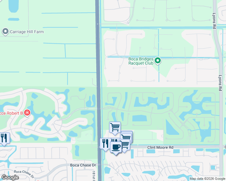 map of restaurants, bars, coffee shops, grocery stores, and more near 17606 Circle Pond Court in Boca Raton