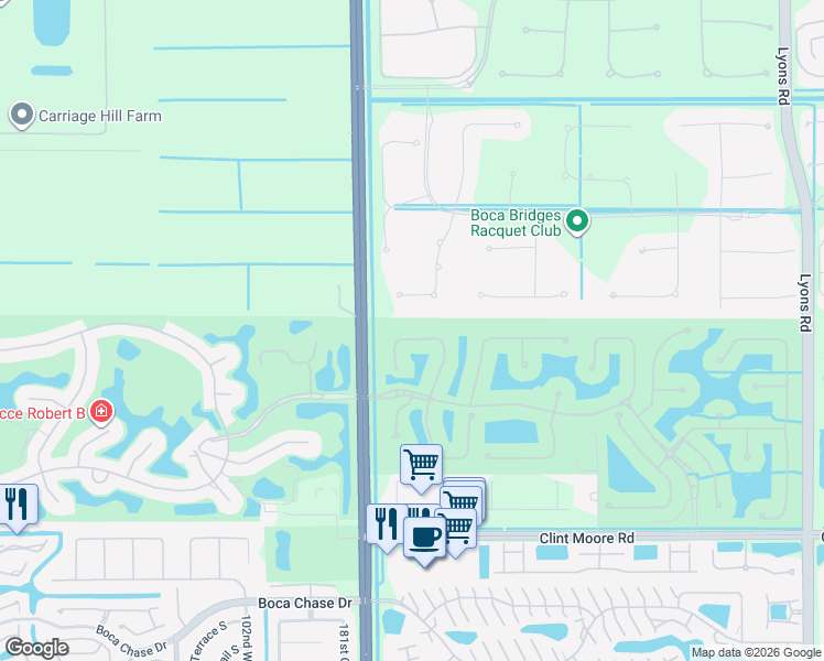 map of restaurants, bars, coffee shops, grocery stores, and more near 17606 Circle Pond Court in Boca Raton