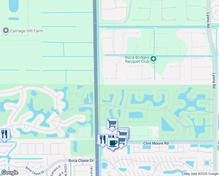 map of restaurants, bars, coffee shops, grocery stores, and more near 17606 Circle Pond Court in Boca Raton