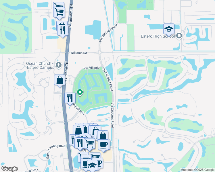map of restaurants, bars, coffee shops, grocery stores, and more near 22191 Ponte Romano Lane in Estero