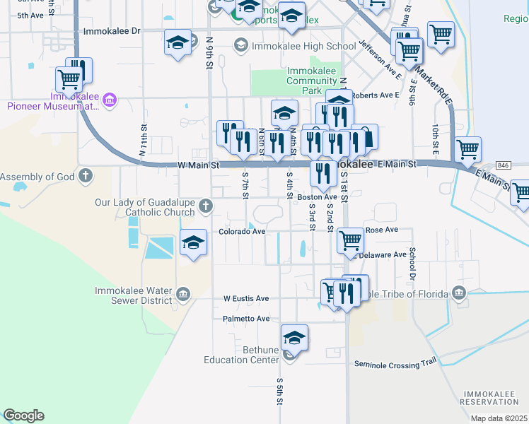 map of restaurants, bars, coffee shops, grocery stores, and more near 523 Oakhaven Circle in Immokalee