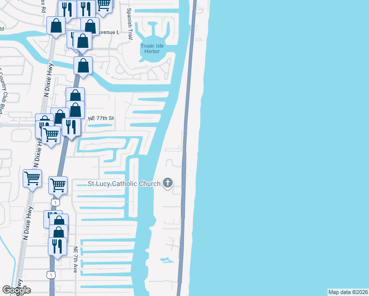 map of restaurants, bars, coffee shops, grocery stores, and more near 3215 South Ocean Boulevard in Highland Beach