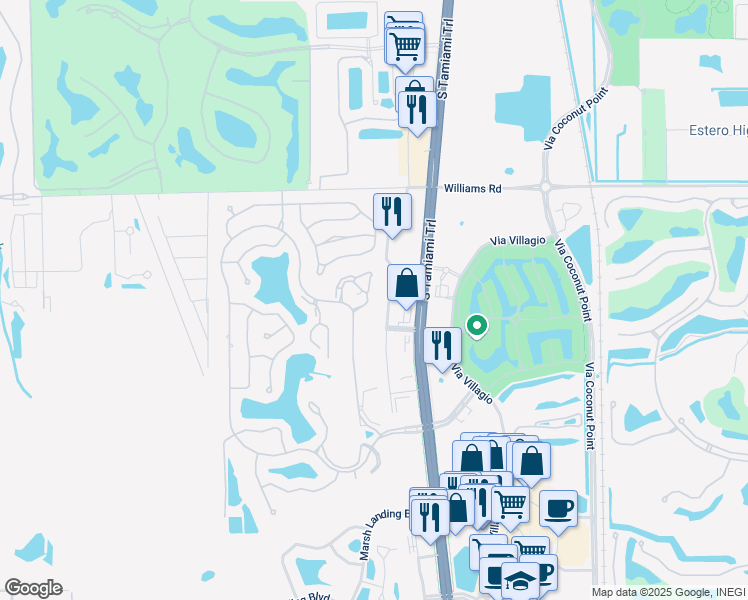 map of restaurants, bars, coffee shops, grocery stores, and more near C East Drive in Estero