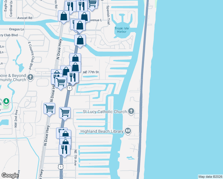 map of restaurants, bars, coffee shops, grocery stores, and more near 7497 Northeast Orchid Bay Drive in Boca Raton