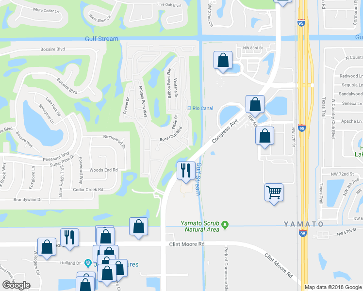 map of restaurants, bars, coffee shops, grocery stores, and more near 17590 Candlewood Terrace in Boca Raton