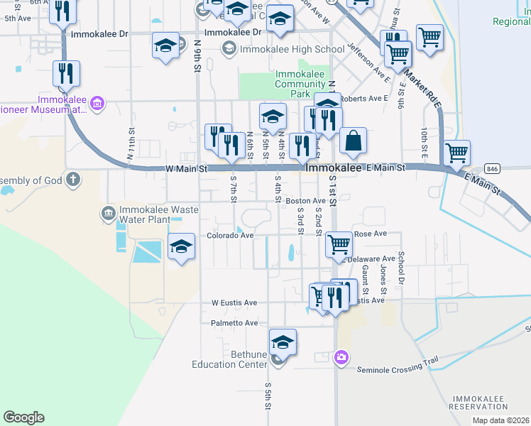 map of restaurants, bars, coffee shops, grocery stores, and more near 580 Oakhaven Circle in Immokalee