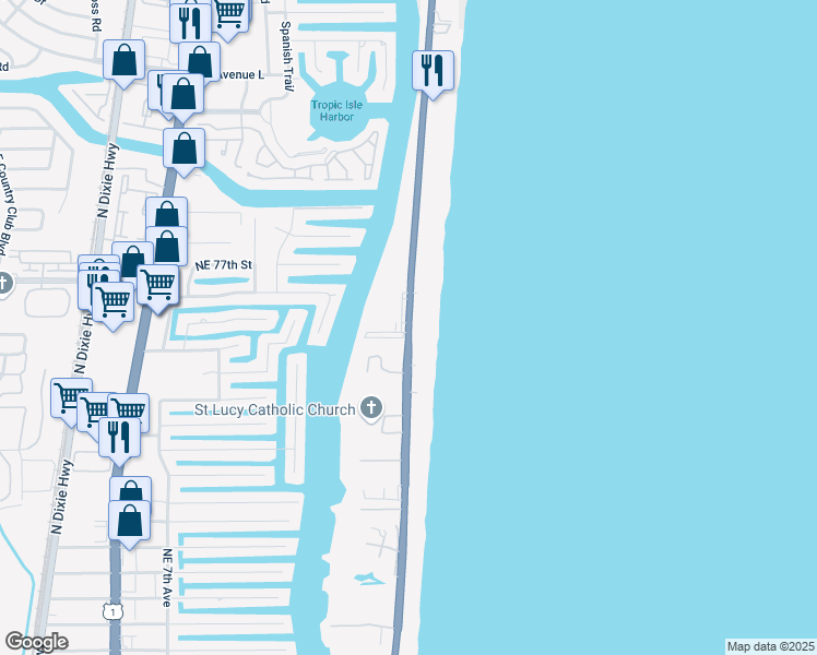 map of restaurants, bars, coffee shops, grocery stores, and more near 3215 South Ocean Boulevard in Highland Beach