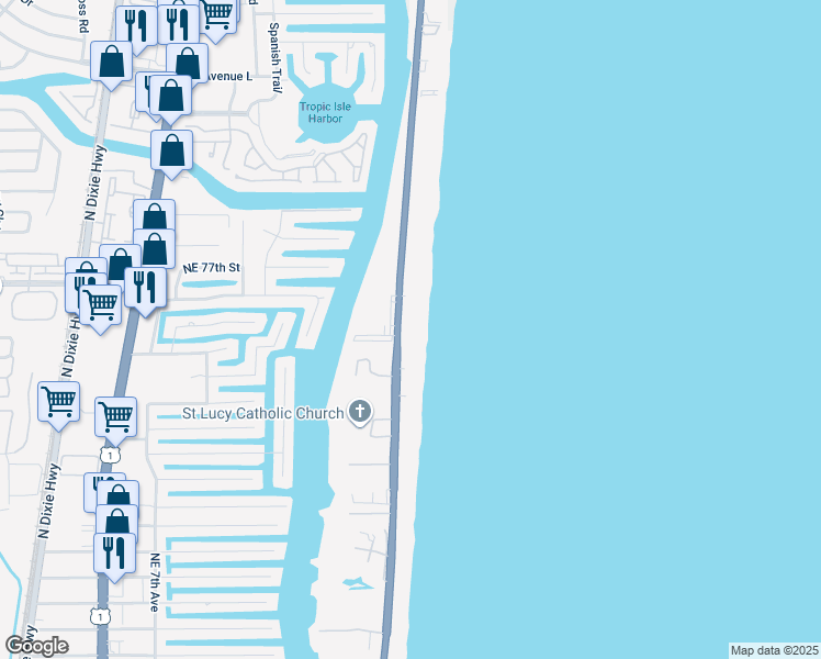 map of restaurants, bars, coffee shops, grocery stores, and more near 3229 South Ocean Boulevard in Highland Beach