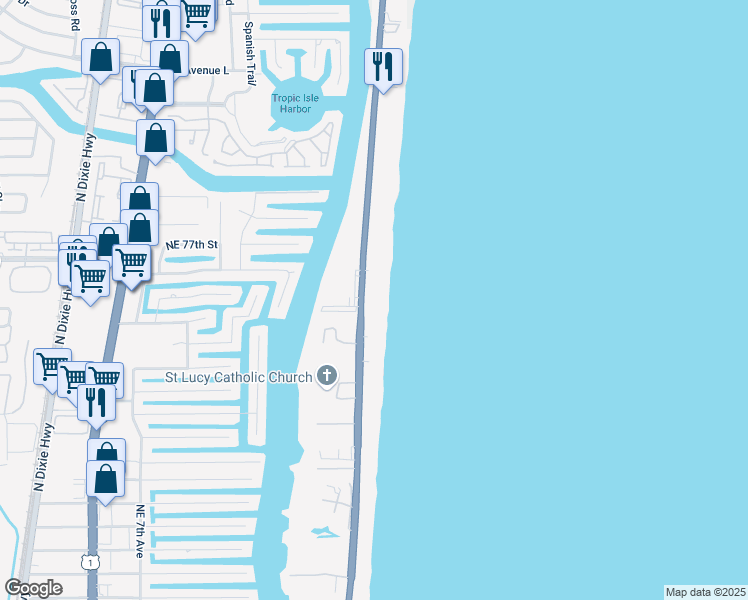 map of restaurants, bars, coffee shops, grocery stores, and more near 3215 South Ocean Boulevard in Highland Beach