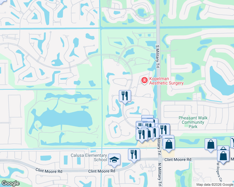 map of restaurants, bars, coffee shops, grocery stores, and more near 5497 Steeple Chase in Boca Raton
