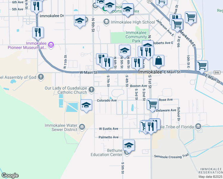 map of restaurants, bars, coffee shops, grocery stores, and more near 523 Oakhaven Circle in Immokalee