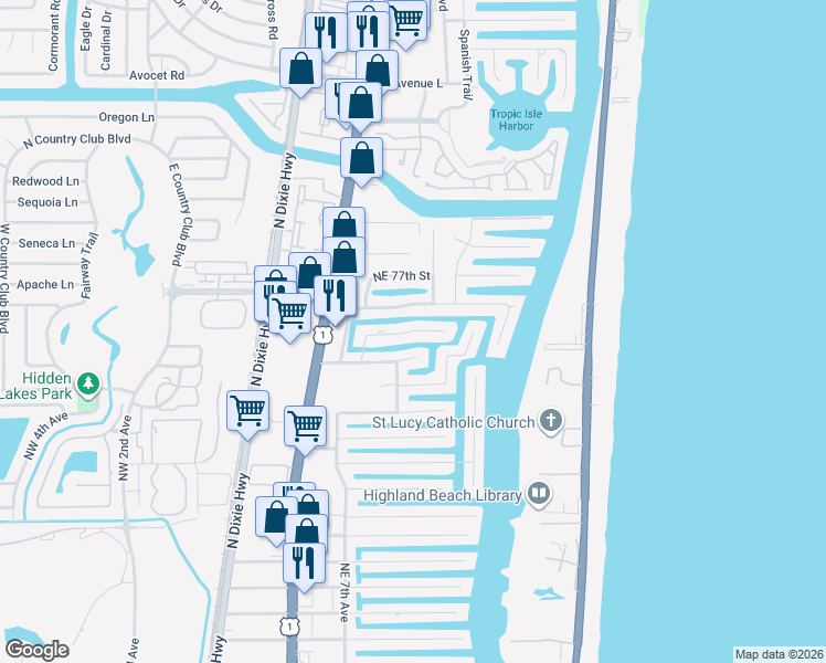 map of restaurants, bars, coffee shops, grocery stores, and more near 815 Northeast Bay Isle Drive in Boca Raton
