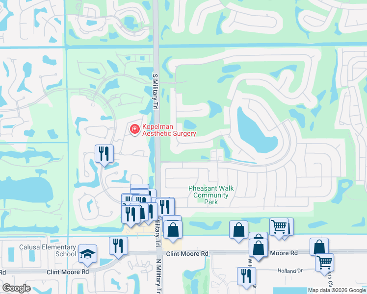 map of restaurants, bars, coffee shops, grocery stores, and more near 4824 Bocaire Boulevard in Boca Raton