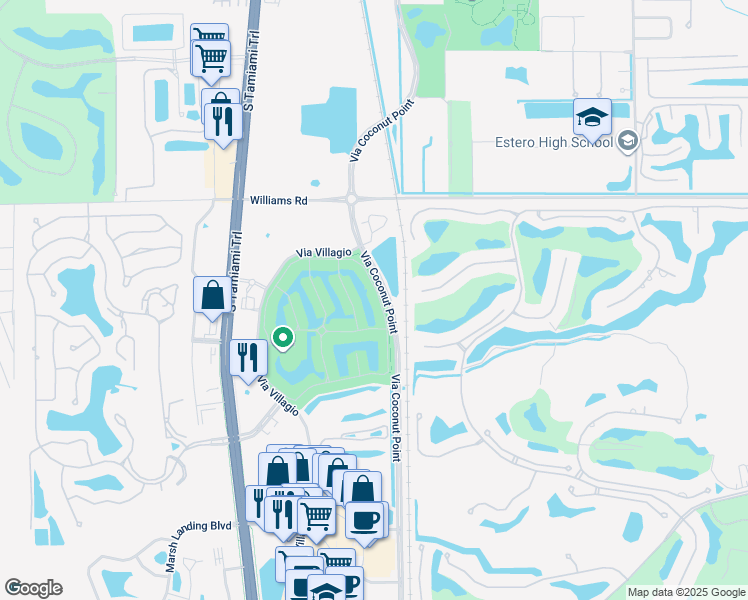 map of restaurants, bars, coffee shops, grocery stores, and more near 8589 Via Garibaldi Circle in Estero