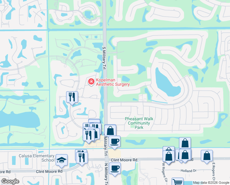 map of restaurants, bars, coffee shops, grocery stores, and more near 4848 Chamal Circle in Boca Raton