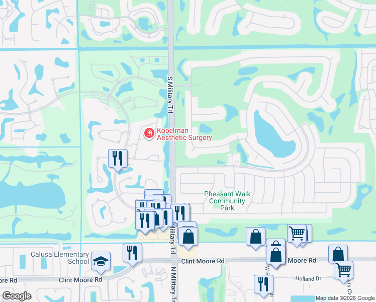map of restaurants, bars, coffee shops, grocery stores, and more near 4848 Chamal Circle in Boca Raton