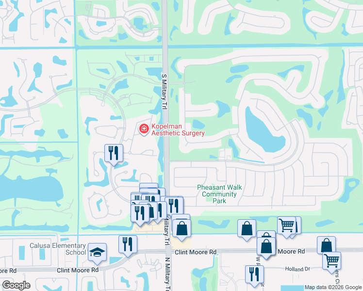 map of restaurants, bars, coffee shops, grocery stores, and more near 4848 Chamal Circle in Boca Raton