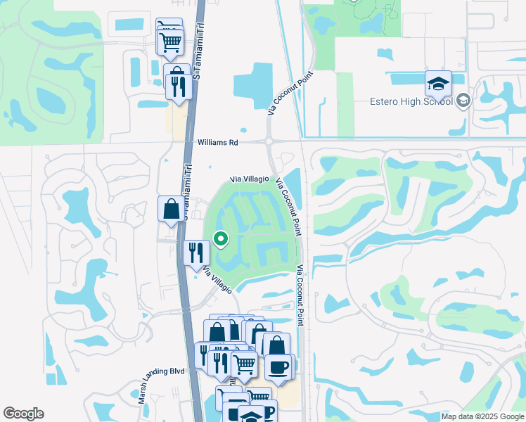 map of restaurants, bars, coffee shops, grocery stores, and more near 22180 Ponte Romano Lane in Estero
