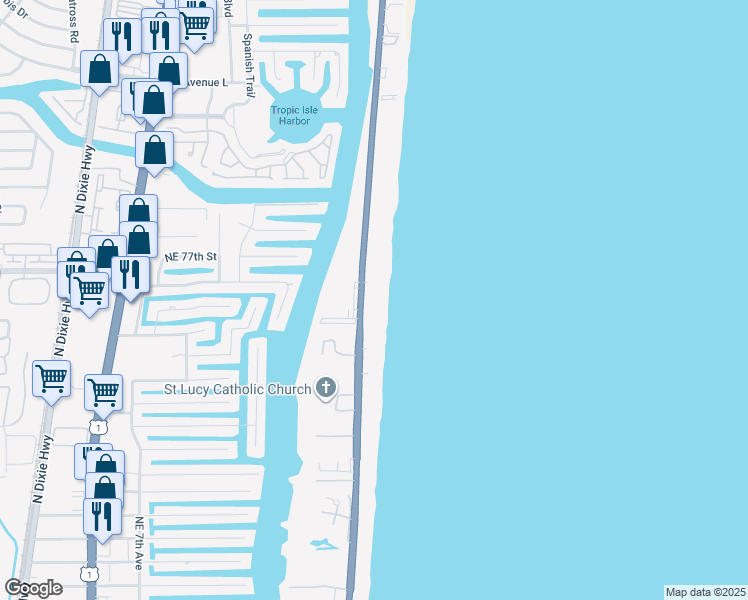 map of restaurants, bars, coffee shops, grocery stores, and more near 3215 South Ocean Boulevard in Highland Beach