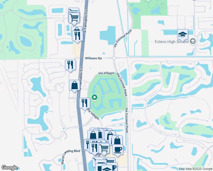 map of restaurants, bars, coffee shops, grocery stores, and more near 22158 Isola Verdi Way in Estero