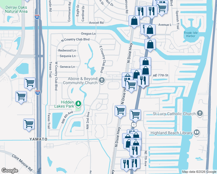 map of restaurants, bars, coffee shops, grocery stores, and more near 100 West Hidden Valley Boulevard in Boca Raton