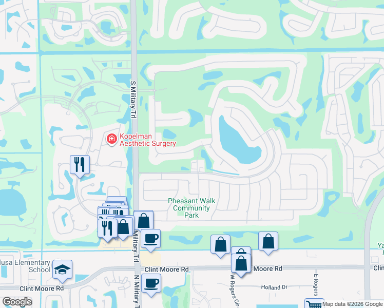 map of restaurants, bars, coffee shops, grocery stores, and more near 4689 Pheasant Way in Boca Raton