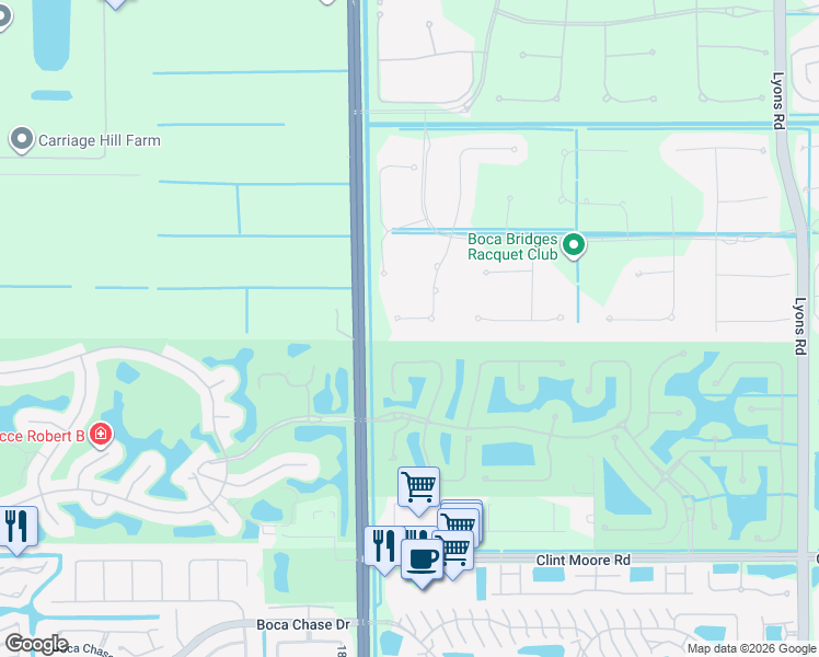 map of restaurants, bars, coffee shops, grocery stores, and more near 17606 Circle Pond Court in Boca Raton