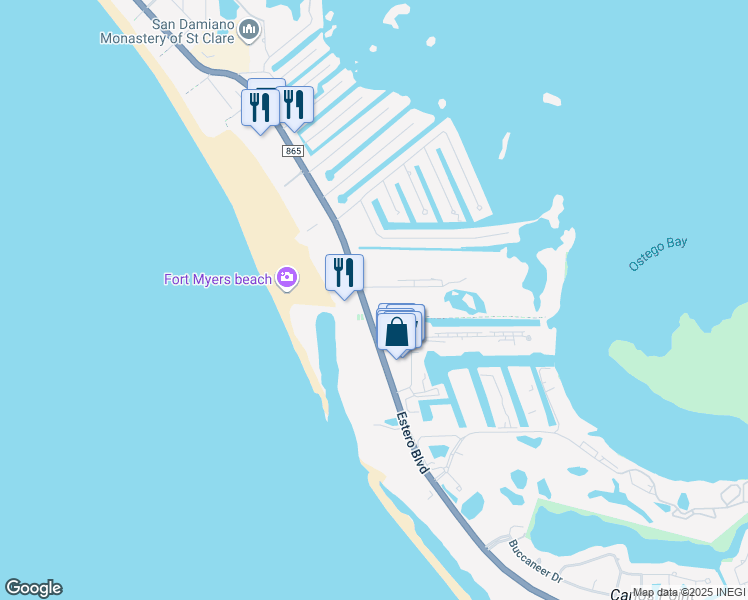 map of restaurants, bars, coffee shops, grocery stores, and more near 6897 Estero Boulevard in Fort Myers Beach