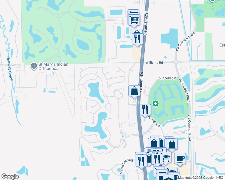 map of restaurants, bars, coffee shops, grocery stores, and more near 3170 Seasons Way in Estero