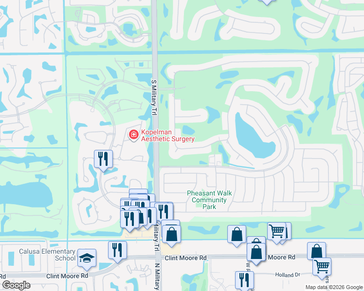 map of restaurants, bars, coffee shops, grocery stores, and more near 4824 Bocaire Boulevard in Boca Raton